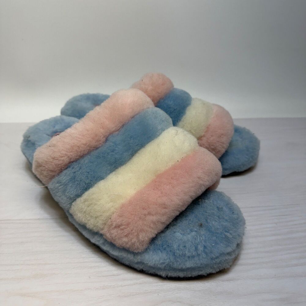 UGG Fluff Yeah Slide Blue/Pink Multicolor Pastel 1097169 Women's US Size 10